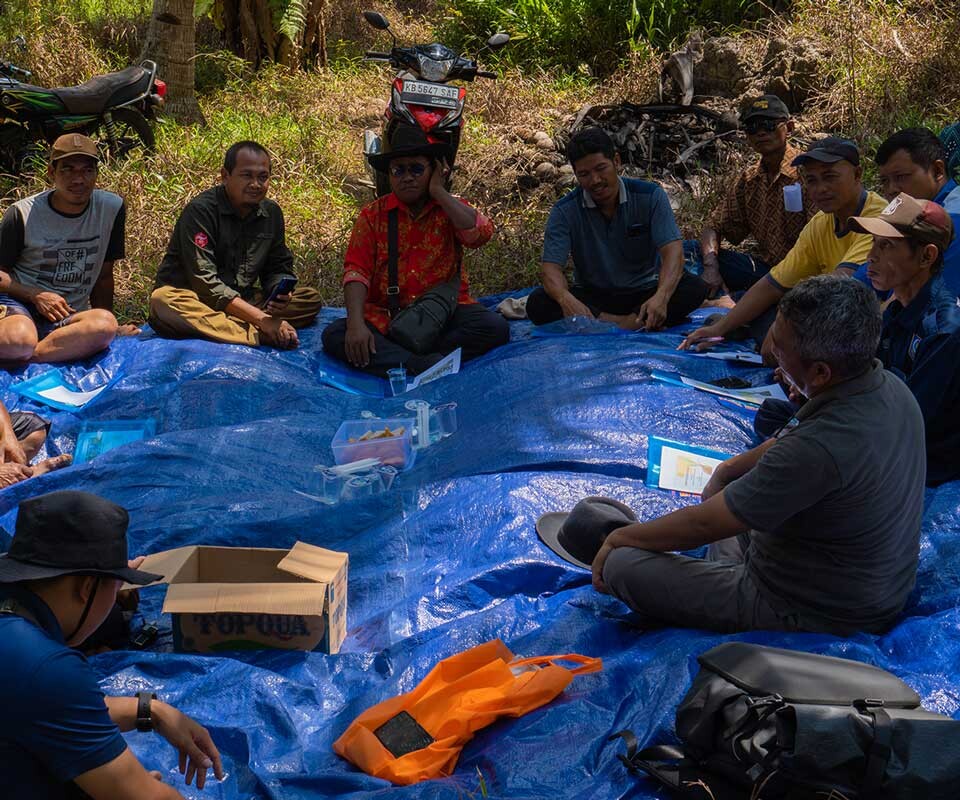 Pelatihan budidaya kelapa yang dilaksanakan oleh para ahli dari Balai Perakitan dan Pengujian Tanaman Palma untuk para petani setempat.